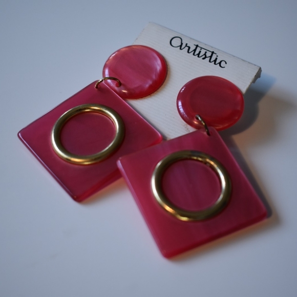 Funky Geometric Large Clip-On Earrings - Picture 4 of 5